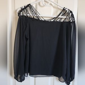 EUC- flowy black top from Express with awesome shoulder detail! Size XS